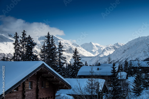 Landscape view of the ski resort of Verbier 4 Vallées, in Valais, Switzerland