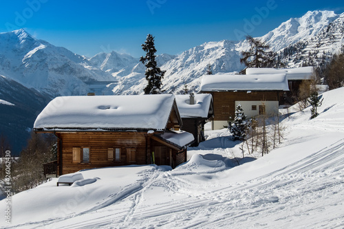 Quadro su tela Landscape view of the ski resort of Verbier 4 Vallées, in Valais, Switzerland