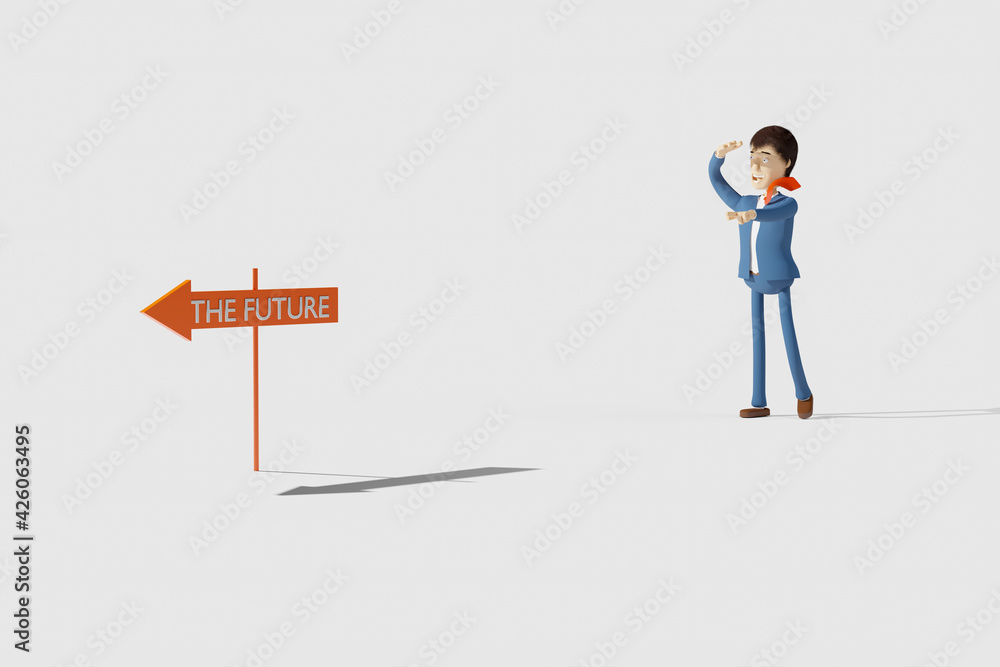 Young businessman looking and pointing towards the future with a smile on his face. Young businessman looking and pointing towards the future with a smile on his face.