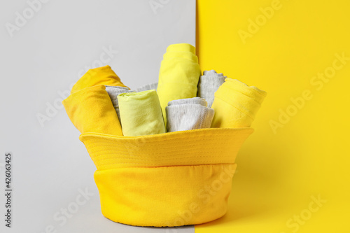 Yellow fabric bucket filled...