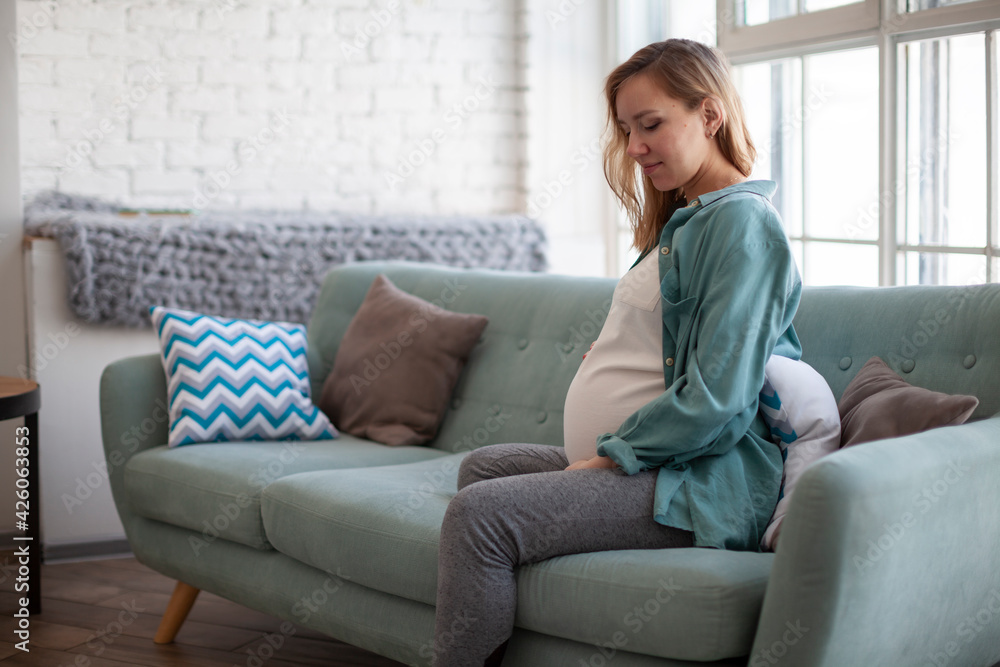 Beautiful pregnant woman resting at home