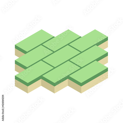 Concrete paver block pavement floor or brick vector icon. For landscape, outdoor, garden by paving on ground to create stretcher bond pattern. That sidewalk, road, patio, path, street or walkway.