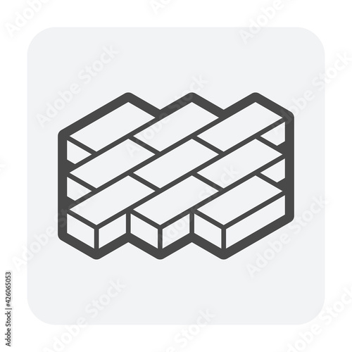 Concrete paver block pavement floor or brick vector icon. For landscape, outdoor, garden by paving on ground to create stretcher bond pattern. That sidewalk, road, patio, path, street or walkway.