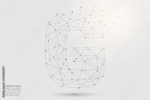 The destruction  volumetric 3D letters dark gray on a white background. Consist of triangles, circles, lines, points and spider webs. Vector illustration eps 10.