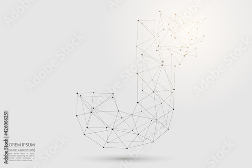 The destruction  volumetric 3D letters dark gray on a white background. Consist of triangles, circles, lines, points and spider webs. Vector illustration eps 10.