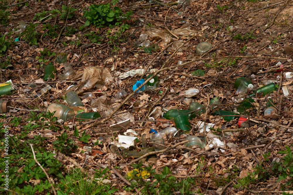 Achtlos weggeworfener Müll im Wald Achtlos weggeworfener Müll im Wald