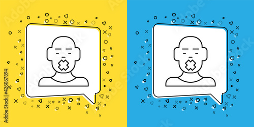 Set line Head of deaf and dumb guy icon isolated on yellow and blue background. Dumbness sign. Disability concept. Vector