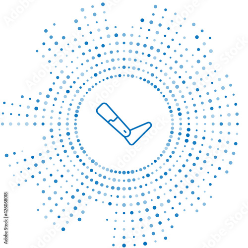 Blue line Prosthesis leg icon isolated on white background. Futuristic concept of bionic leg, robotic mechanical leg. Abstract circle random dots. Vector
