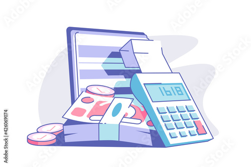 Calculator and banknotes