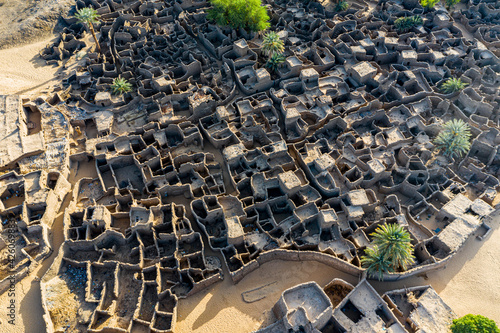 Aerial of the abandoned kasbah, oasis in Fachi, Tenere desert, Niger, West Africa photo