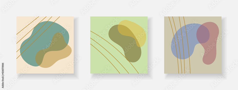A set of abstract covers in the style of impressionism, modern web design. Vector collage for cards in pastel shades.