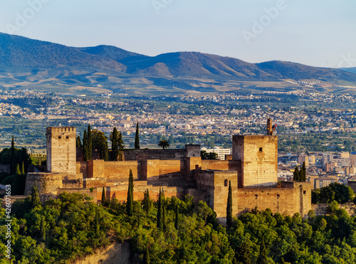 The Alhambra, a palace and fortress complex, sunset, UNESCO World Heritage Site, Granada, Andalusia, Spain photo