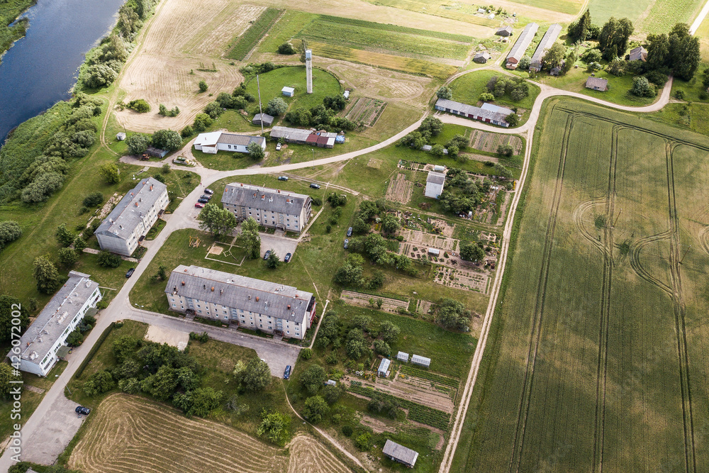 Aerial photo of village Ranki, Latvia.
