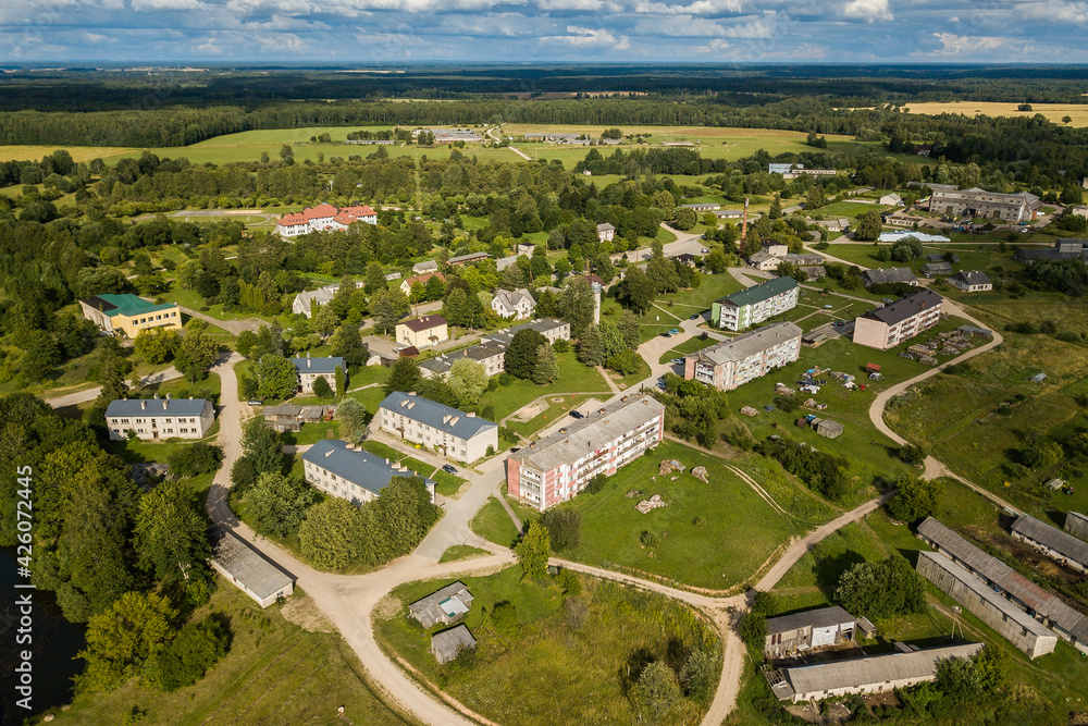 Village Dzelda in Latvia, captured from above. 