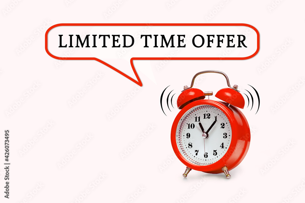 Red alarm clock and text - LIMITED TIME OFFER Red alarm clock and text - LIMITED TIME OFFER