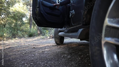 Feet before getting out of a car