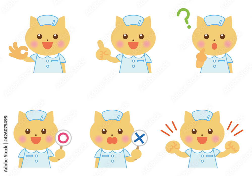 看護師　ねこ　イラストセット