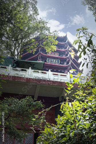 Pagoda on the top of a sacred mountain, Qingchengshan, Sichuan, China photo