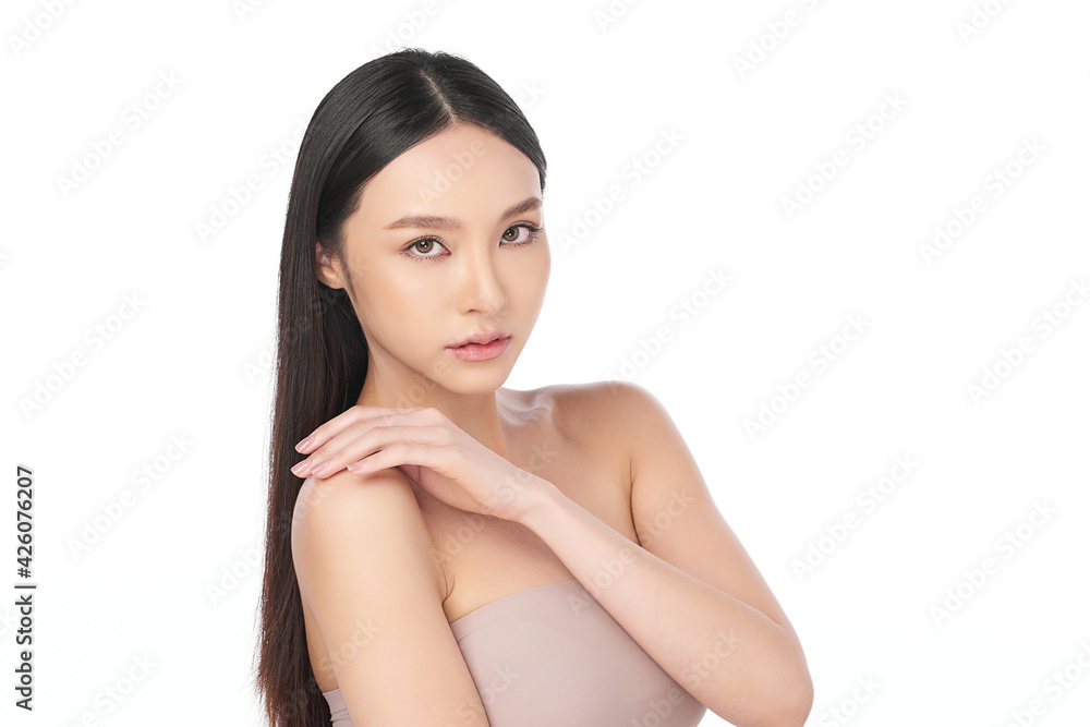 Beautiful young asian woman with clean fresh skin on white background, Face care, Facial treatment, Cosmetology, beauty and spa, Asian women portrait Beautiful young asian woman with clean fresh skin on white background, Face care, Facial treatment, Cosmetology, beauty and spa, Asian women portrait