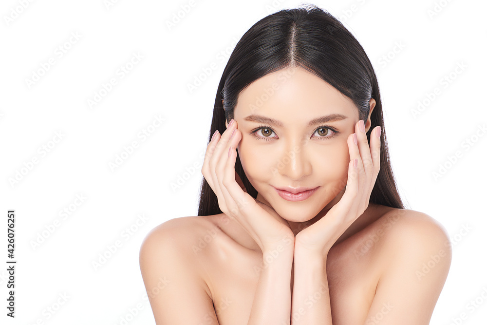 Beautiful young asian woman with clean fresh skin on white background, Face care, Facial treatment, Cosmetology, beauty and spa, Asian women portrait Beautiful young asian woman with clean fresh skin on white background, Face care, Facial treatment, Cosmetology, beauty and spa, Asian women portrait