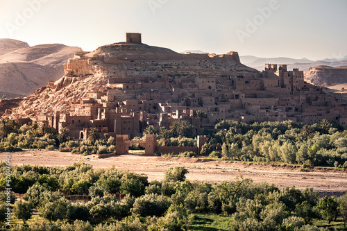 Ait Ben Haddou Ksar at sunset, UNESCO World Heritage Site, Morocco, North Africa photo