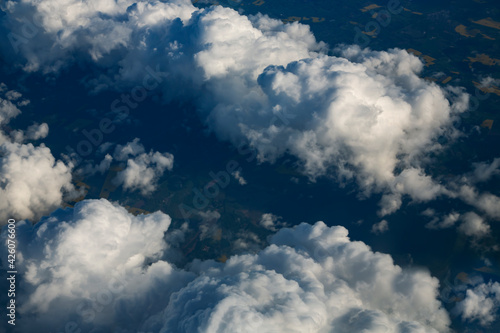 Cuadro en lienzo Aerial view of wonderful lush cumulus clouds against a dark sky.