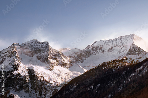 Wind gusting on Hochgall peak in winter, Trentino-Alto Adige, Italy