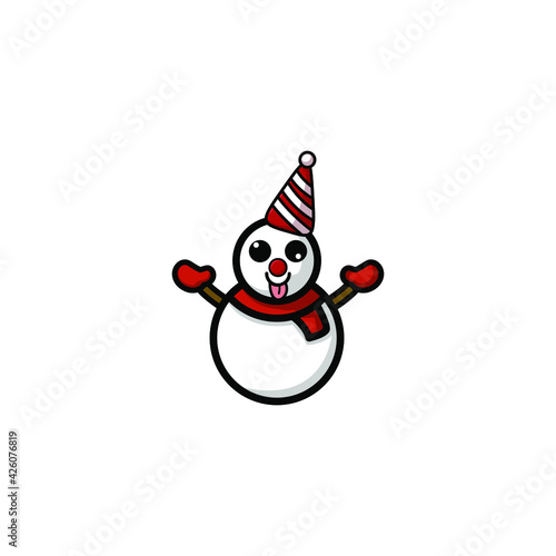 Cute Snowman Cartoon Character Vector Illustration Design. Outline  Cute  Funny Style. Recomended For Children Book  Cover Book  And Other.