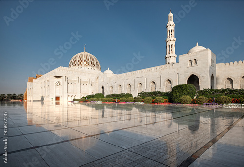 Sultan Qaboos Mosque reflected in the shiny marble floor, Muscat, Oman, Middle East photo