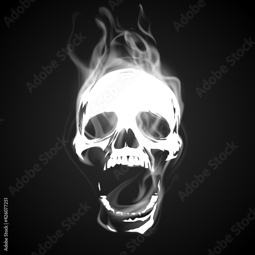 Skull illustration with white smoke effect