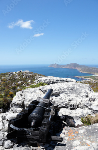 Old Dutch cannon used to signal Cape Town when ships came into Table Bay, Kanonkop, Cape Point Nature Reserve, South Africa photo