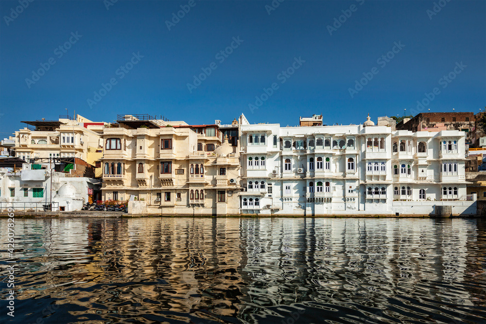 Udaipur haveli houses view from the lake