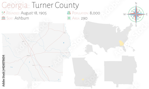 Large and detailed map of Turner county in Georgia  USA.