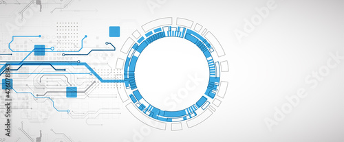 Abstract technology concept. Circuit board, high computer color background. Vector illustration with space for content, web - template, business tech presentation.