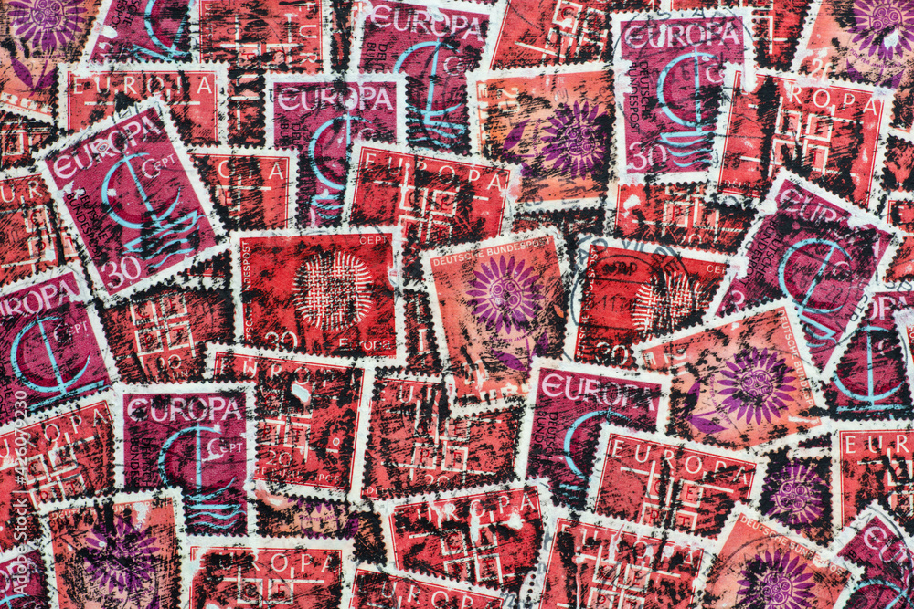 background with postage stamps europe