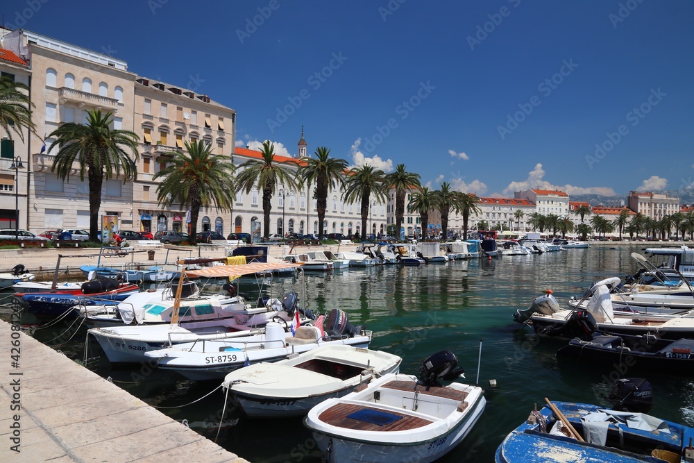 Croatia landmarks. Split Croatia harbor boats