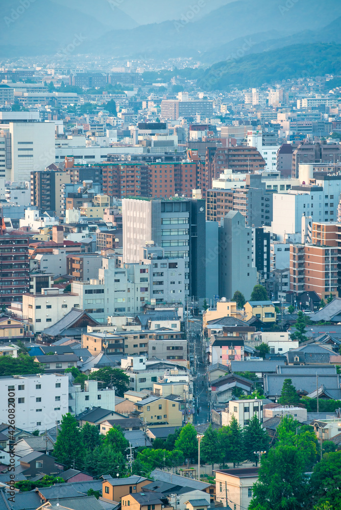KYOTO, JAPAN - MAY 2016: Aerial view of Kyoto from a high viewpoint KYOTO, JAPAN - MAY 2016: Aerial view of Kyoto from a high viewpoint