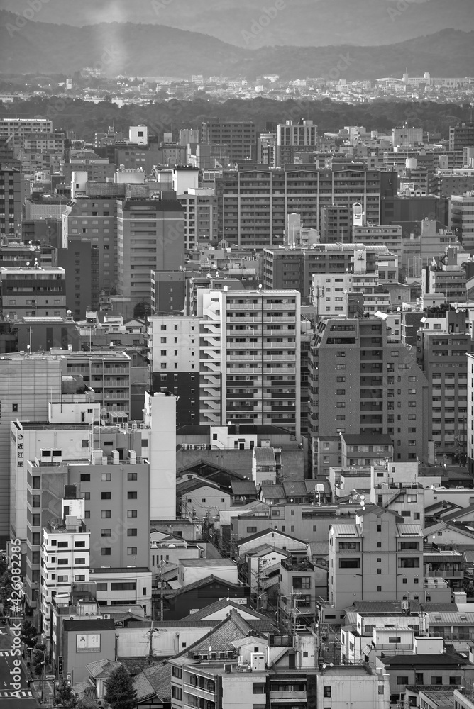 KYOTO, JAPAN - MAY 2016: Aerial view of Kyoto from a high viewpoint KYOTO, JAPAN - MAY 2016: Aerial view of Kyoto from a high viewpoint