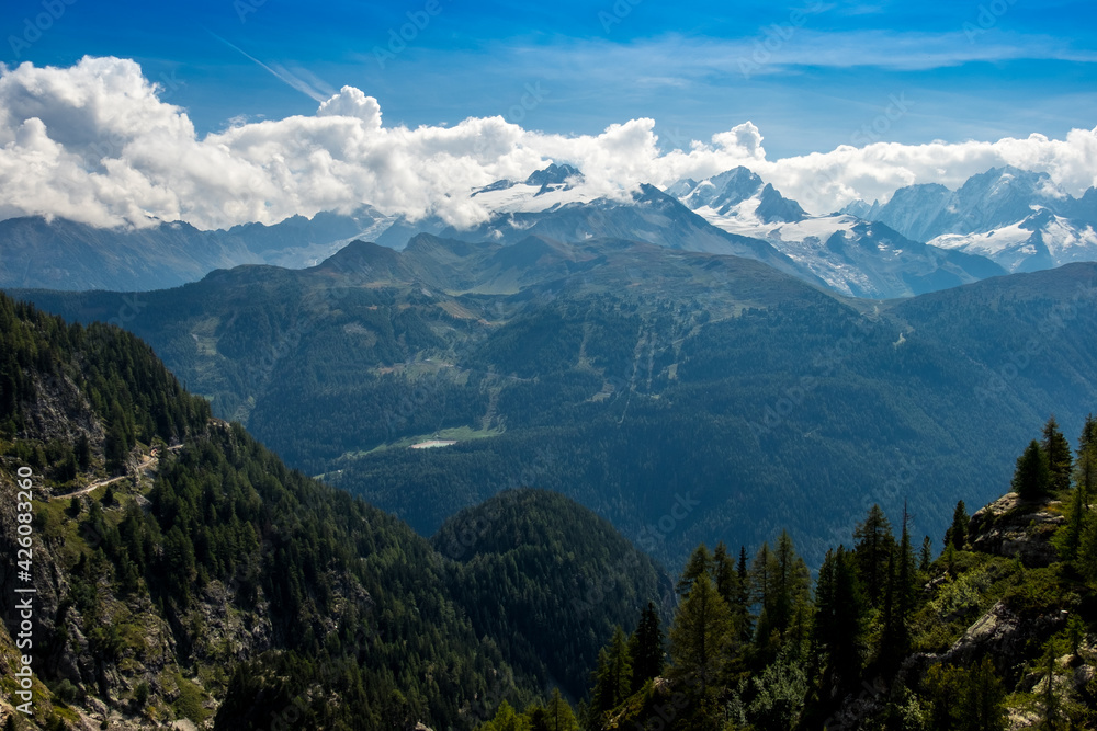 Landscape view of the Mountains of the Trient Valley and Mont-Blanc area, shot in Valais, Switzerland