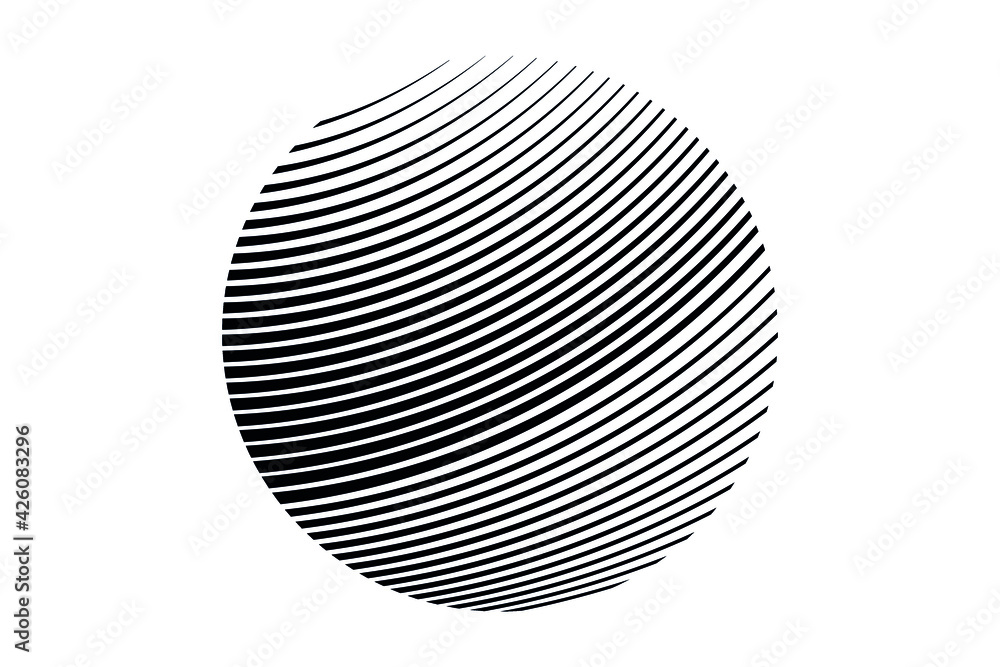 Halftone lines circle background, geometric dynamic pattern, vector modern design element.