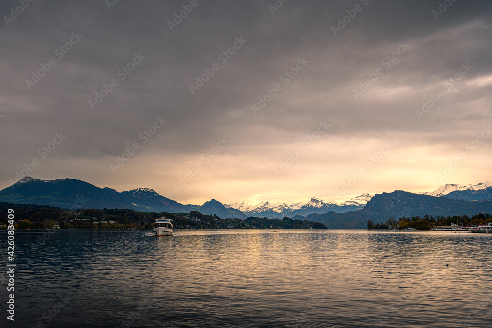 View on the Swiss Alps in Lucerne city on a autumn day in Switzerland