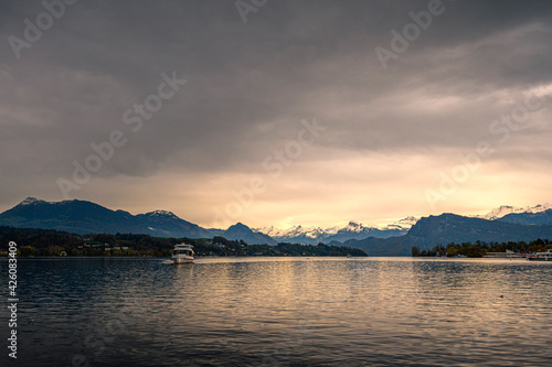 View on the Swiss Alps in Lucerne city on a autumn day in Switzerland