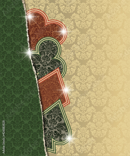 Vintage casino poker cards banner, floral decor. vector illustration	