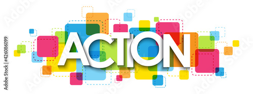 ACTION colorful vector typography banner isolated on white background