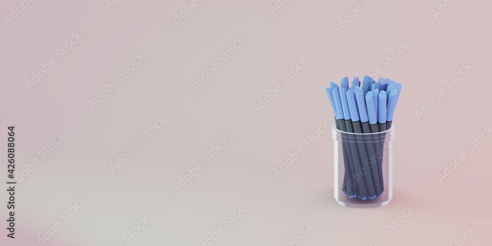 A collection of pens in a 3d isometry glass. Background for education and school. Office store A collection of pens in a 3d isometry glass. Background for education and school. Office store