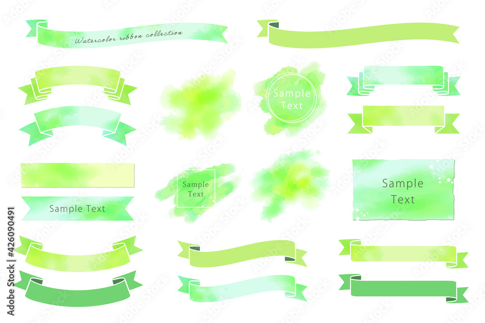Collection of watercolor-like frames and banners (green) Collection of watercolor-like frames and banners (green)