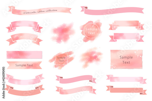 Collection of watercolor-like frames and banners  (pink)