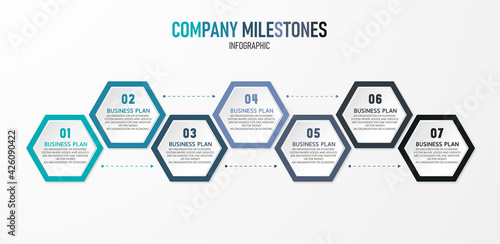Business infographic template Thin line design, pointing arrow with icon and 7 options