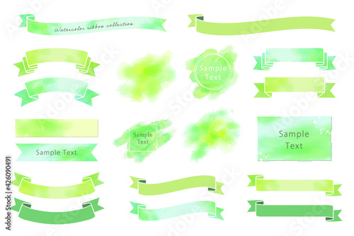 Collection of watercolor-like frames and banners  (green) photo