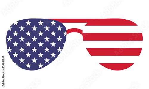 Sunglasses shape USA flag - Independence Day USA with motivational text. Good for T-shirts, Happy july 4th. Independence Day USA holiday. United States of America. LOVE the usa. Eyewear.
